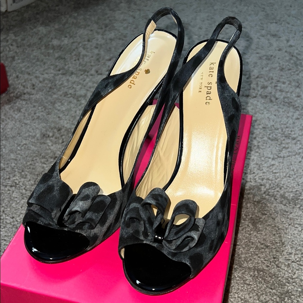 Kate Spade Black leopard Peep-Toe Slingback Heels Celeste 10 shoes new nib